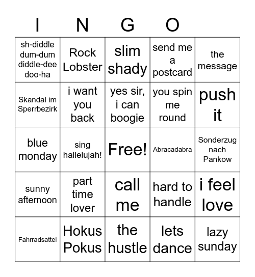 Bingo der leblosen Gegenstände Bingo Card