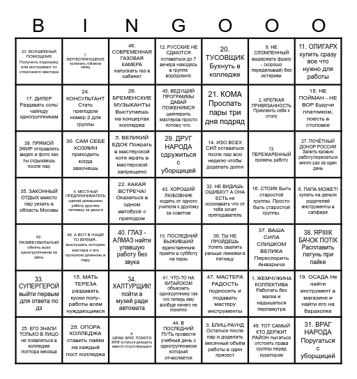 Бинго шараги яичек Карла Фаберже Bingo Card