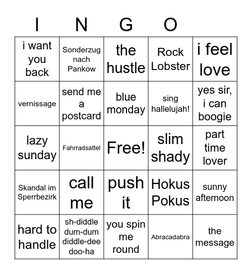 Bingo der leblosen Gegenstände Bingo Card