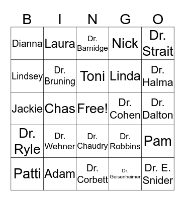 GCA Staff Bingo Card