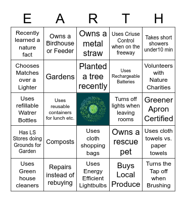 EARTH Month Bingo Card