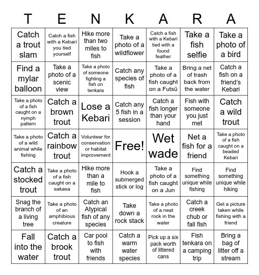 2023 Tenkara Black Out Bingo Card