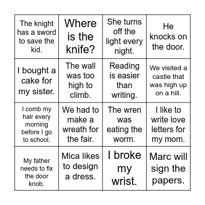 BINGO: SILENT LETTERS Bingo Card