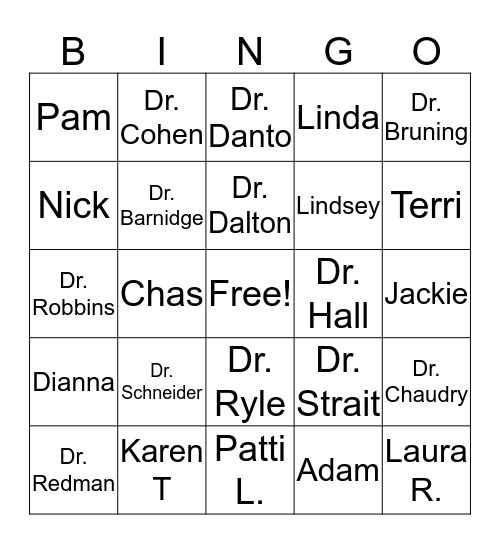 Staff Bingo Sheet Bingo Card