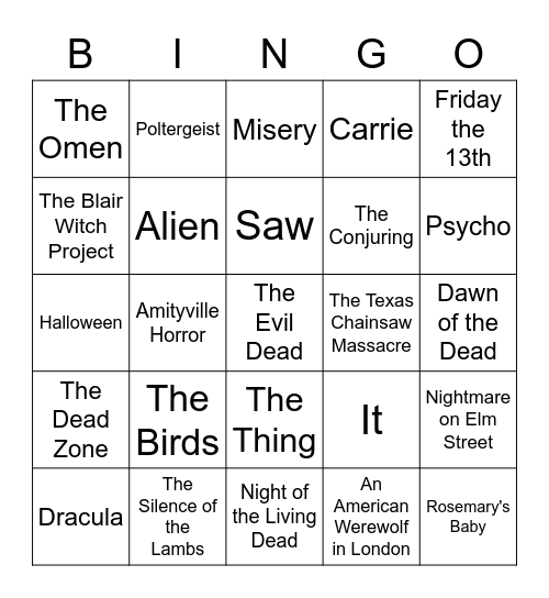 HORROR MOVIES Bingo Card