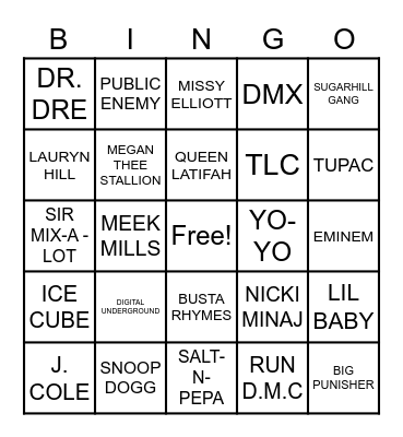 HIP ~ HOP TRAP Bingo Card
