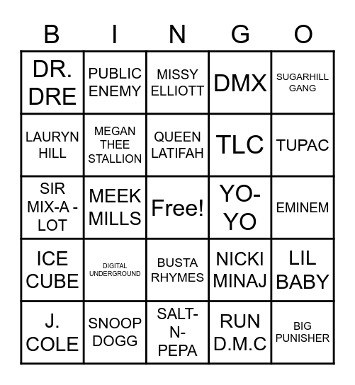 HIP ~ HOP TRAP Bingo Card