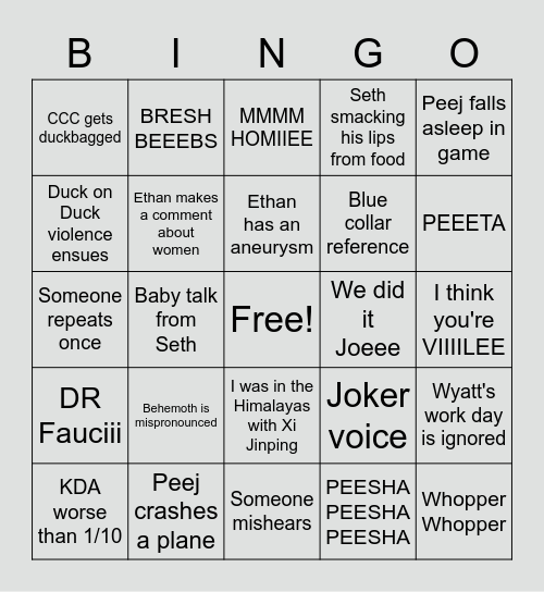 [DUCK} BF BINGO Card