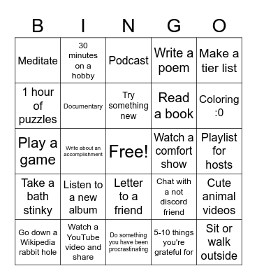 Pikachu's Vacation Bingo Card