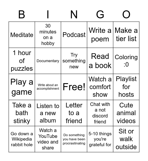 Pikachu's Vacation Bingo Card