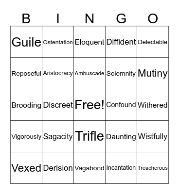 Vocabulary bingo  Bingo Card