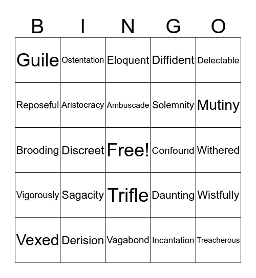 Vocabulary bingo  Bingo Card