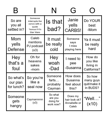 March Gladness Family Bingo 2023 Bingo Card