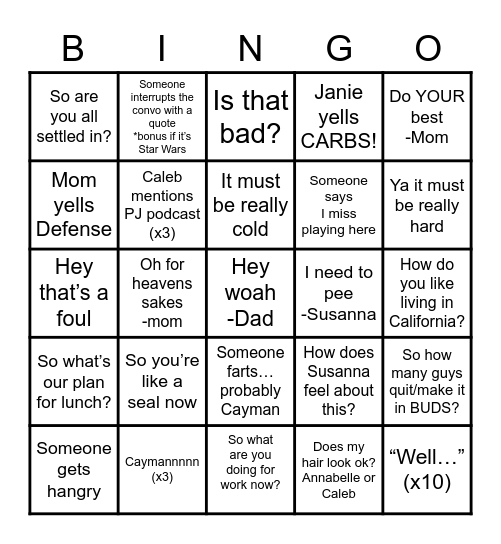 March Gladness Family Bingo 2023 Bingo Card