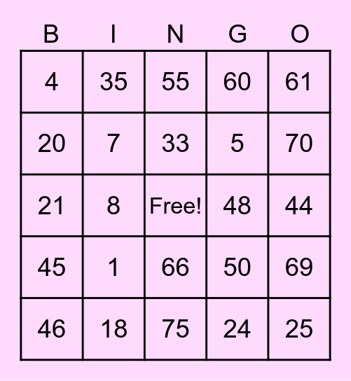 Abby No.1 Bingo Card