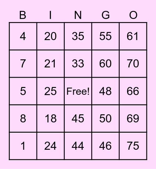 Abby No.1 Bingo Card