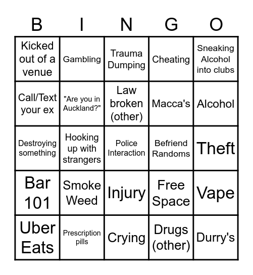 Degenerate Bingo Card