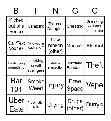 Degenerate Bingo Card