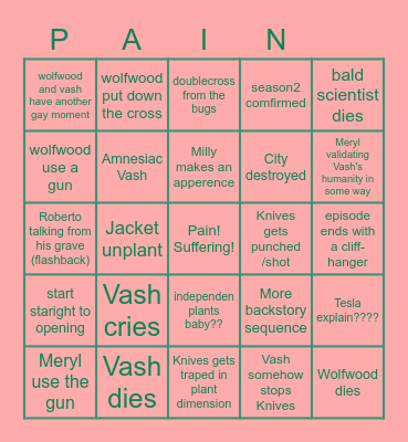 Trigun final ep prediction Bingo Card