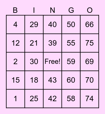 Abby No.1 Bingo Card