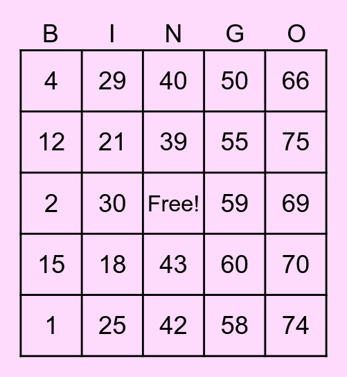 Abby No.1 Bingo Card