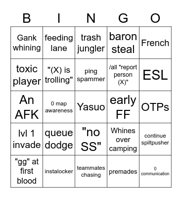 League of Legends bingo Card