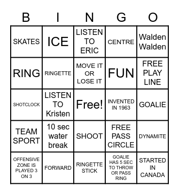 RINGETTE Bingo Card