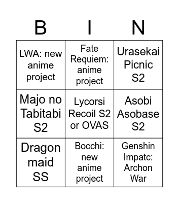 Anime Japan 2023 Bingo Card