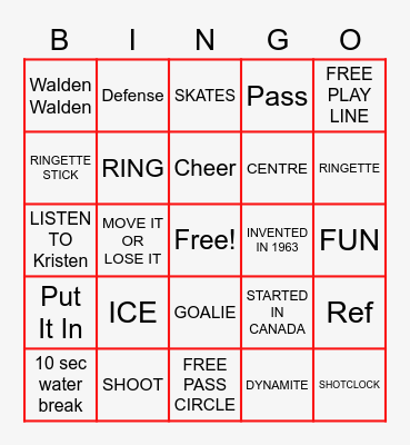 RINGETTE Bingo Card