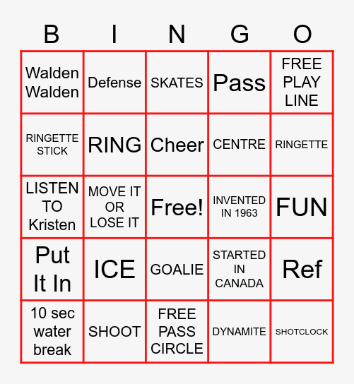 RINGETTE Bingo Card