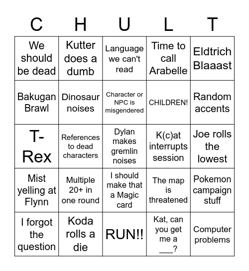 Untitled Bingo Card