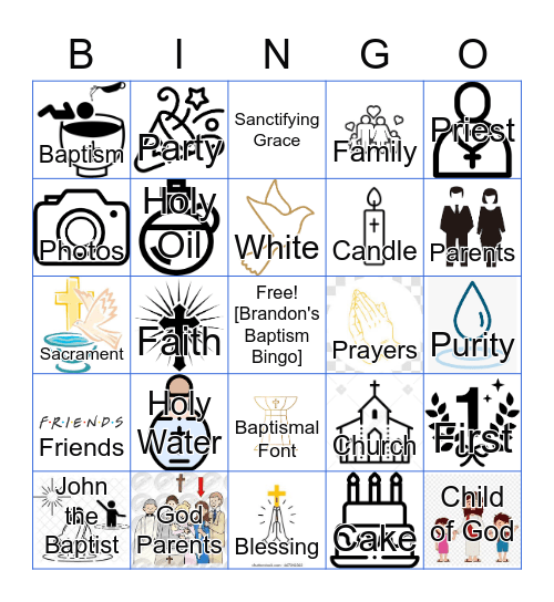 Brandon's Baptism Bingo Card