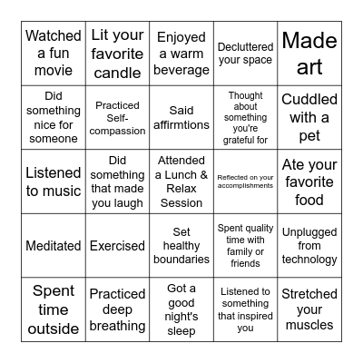 Self-Care Bingo Card