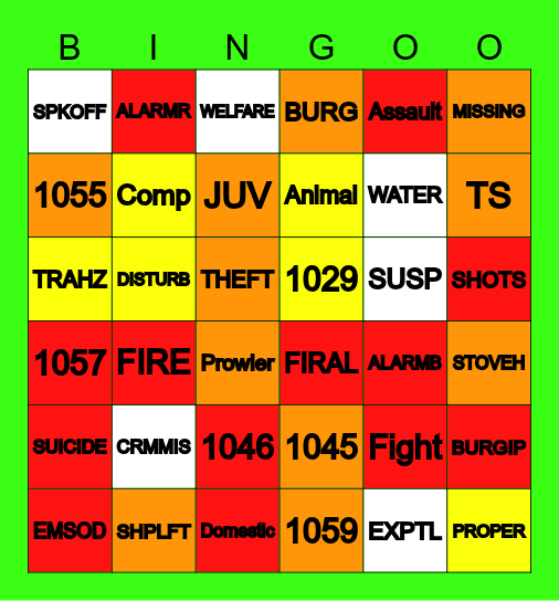 Call Type Bingo Card