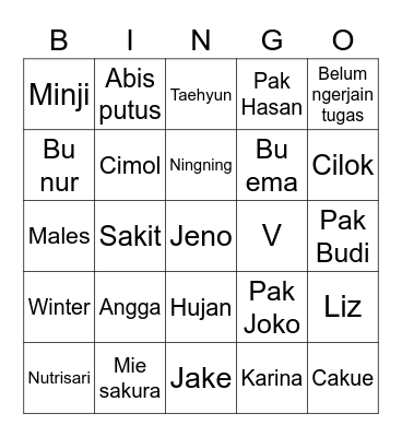 Jeno nih Bingo Card