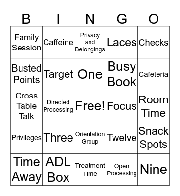 Orientation Bingo Card