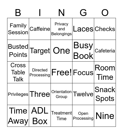 Orientation Bingo Card