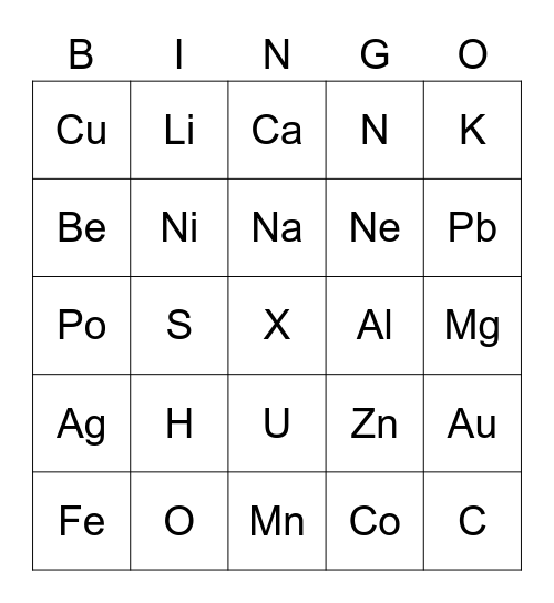 SYMBOL Bingo Card