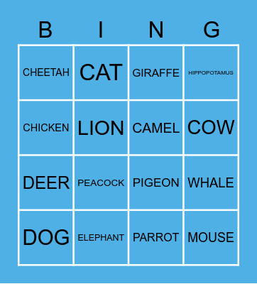 ANIMALS BINGO Card