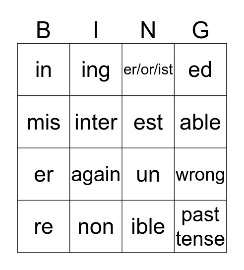 Affix BINGO Card