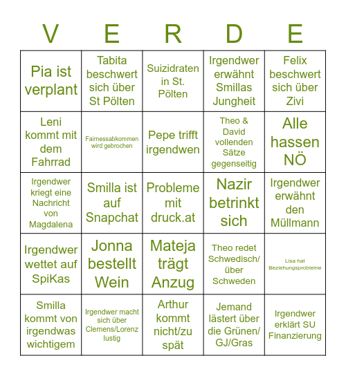 verde event bingo w+nö Bingo Card