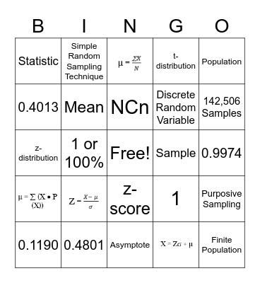 BINGO MATH Bingo Card