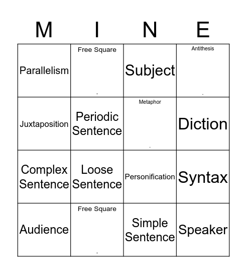 Ms. French Syntax Vocab Bingo Card