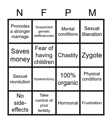 Natural Family Planning Methods Bingo Card