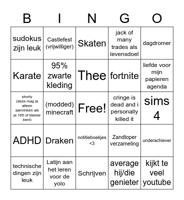 Wendel Bingo Card