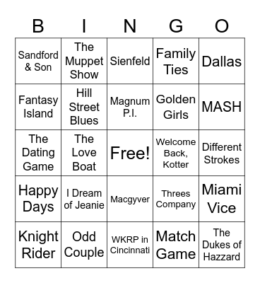 70s & 80s TV Theme Songs Bingo Card