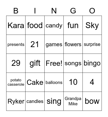 Birthday Bingo Card