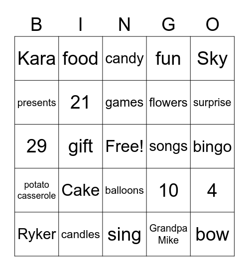 Birthday Bingo Card