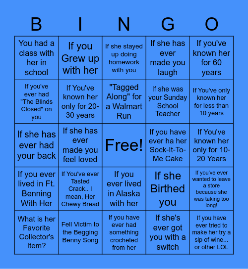 Kita's Bingo Show Bingo Card
