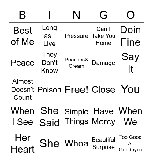 R&B Bingo Card